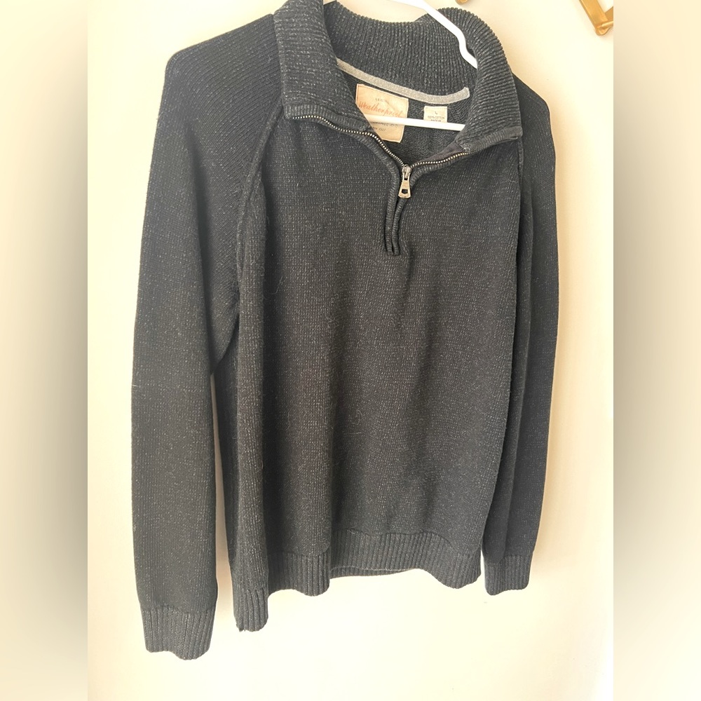 Mens Half Zip Sweater in Charcoal Black size L 100% cotton